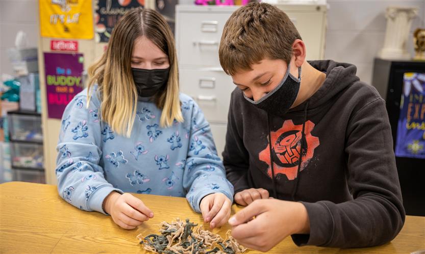 Students make pyramids out of various materials